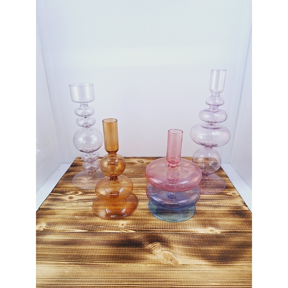 X4 Huntington home modern bubble glass candlestick candle holder Lot Of 4 6"-10"